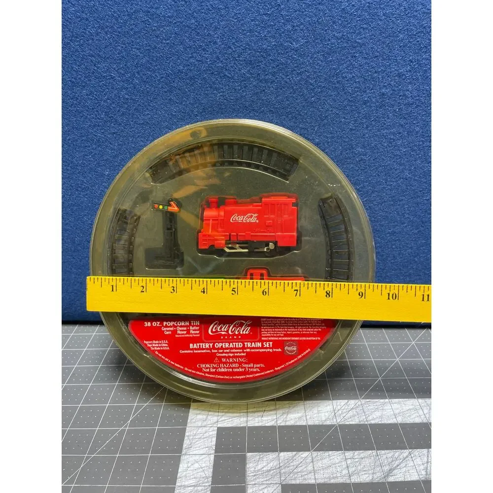 COCA COLA BATTERY OPERATED TABLE TOP TRAIN‎ SET Vtg From Popcorn Tin